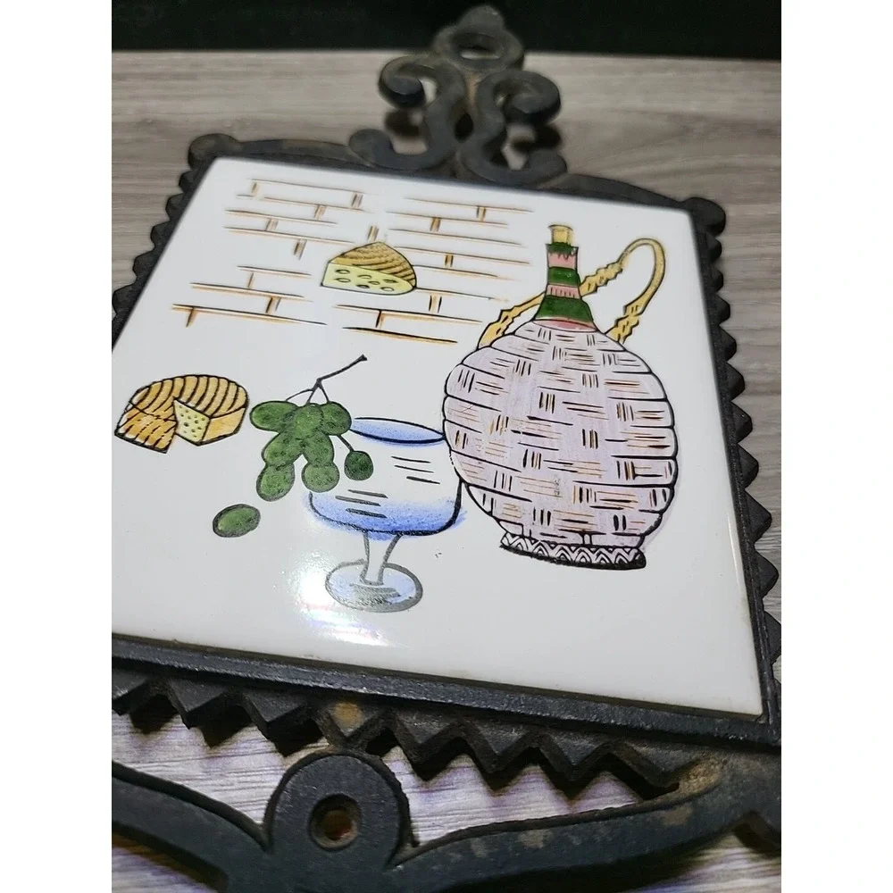 Set Of Two Vintage Trivets - Wine And Cheese Tiles